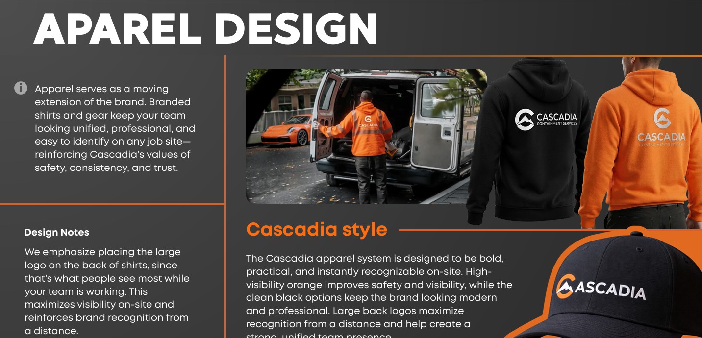 Cascadia apparel proposal page